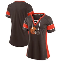 Women's Fanatics Brown/Orange Cleveland Browns Team Draft Me Lace-Up Raglan T-Shirt