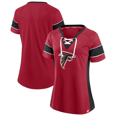 Women's Red/Black Atlanta Falcons Team Draft Me Lace-Up Raglan T-Shirt