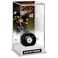 Elias Pettersson Vancouver Canucks Autographed Puck with Black Alternate Jersey Deluxe Tall Hockey Puck Display Case