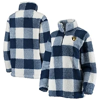 Women's G-III Sports by Carl Banks Navy/White Milwaukee Brewers Sherpa Plaid Quarter-Zip Jacket