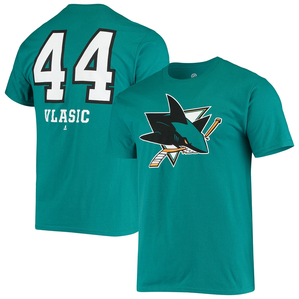 Men's Fanatics Marc-Edouard Vlasic Teal San Jose Sharks Player Name and Number T-Shirt