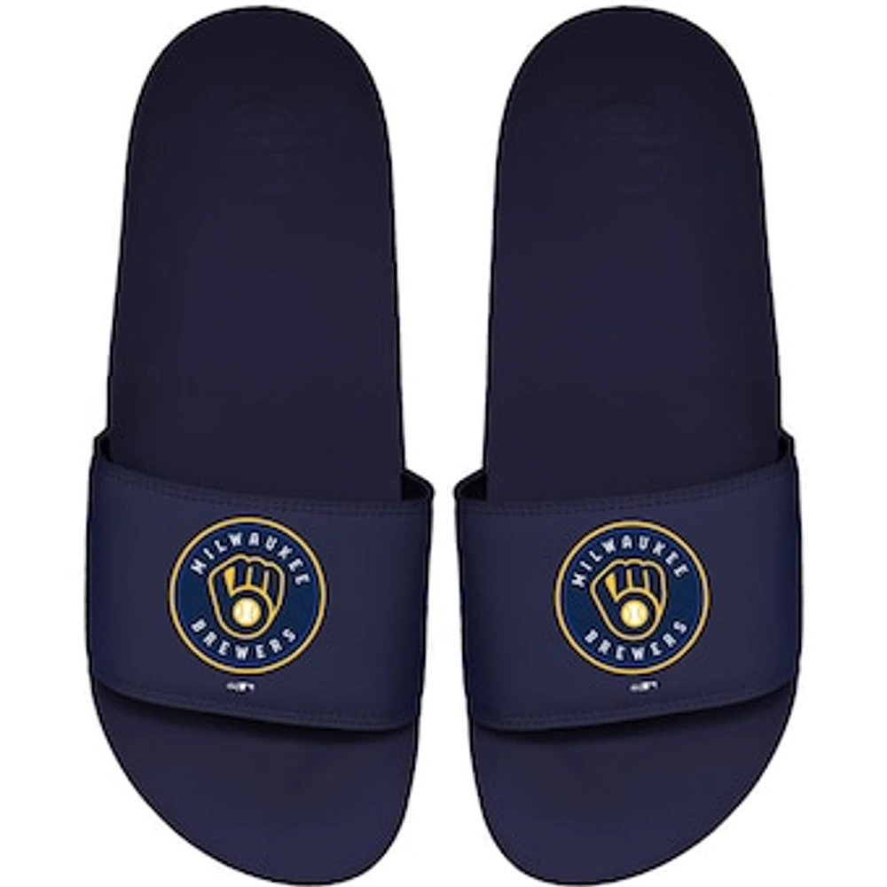 Youth ISlide Navy Milwaukee Brewers Primary Motto Slide Sandals