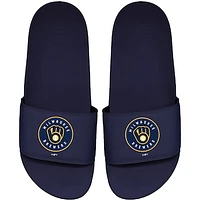 Youth ISlide Navy Milwaukee Brewers Primary Motto Slide Sandals