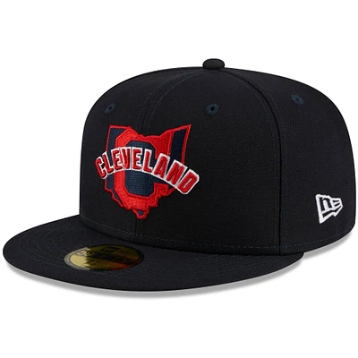 Men's New Era Navy Cleveland Indians Local II 59FIFTY Fitted Hat