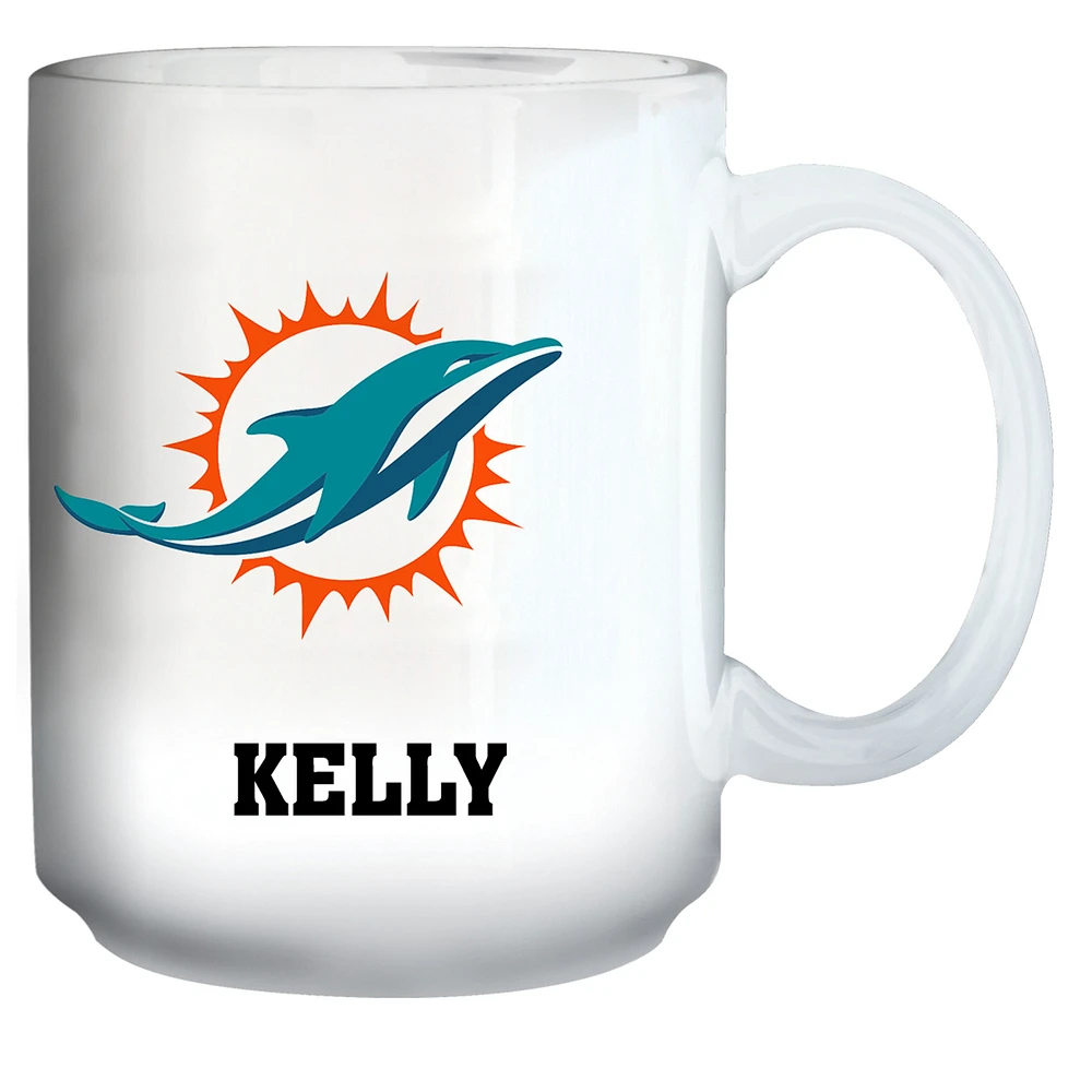 White Miami Dolphins 15oz. Personalized Mug