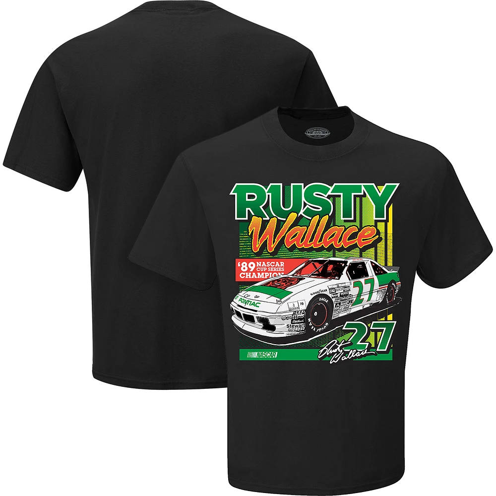 Men's Checkered Flag Black Rusty Wallace '89 NASCAR Cup Series Champion T-Shirt