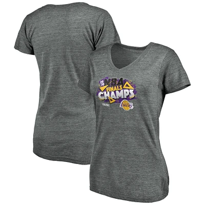 Women's Fanatics Heathered Gray Los Angeles Lakers 2020 NBA Finals Championship Saved By The Buzzer V-Neck T-Shirt