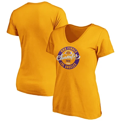 Women's Fanatics Gold Los Angeles Lakers 2020 NBA Finals Champions Zone Laces V-Neck T-Shirt