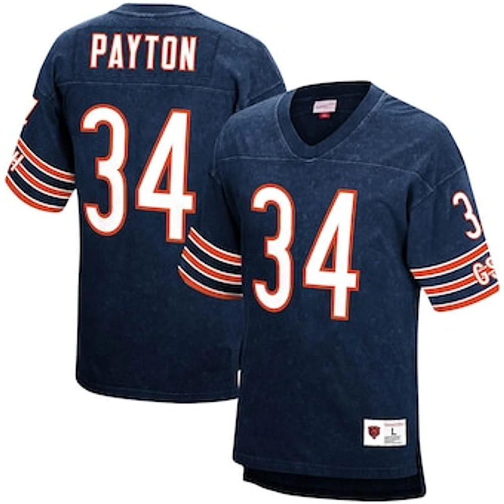 Men's Mitchell & Ness Walter Payton Navy Chicago Bears Retired Player Name & Number Acid Wash Top