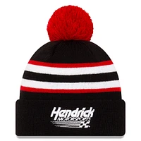 Men's New Era Black/Red Hendrick Motorsports Cuffed Pom Knit Beanie