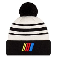 Men's New Era Black/Cream NASCAR Bar Cuffed Pom Knit Beanie