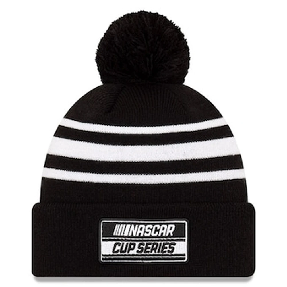 Men's New Era Black/White NASCAR Cup Series Cuffed Pom Knit Beanie