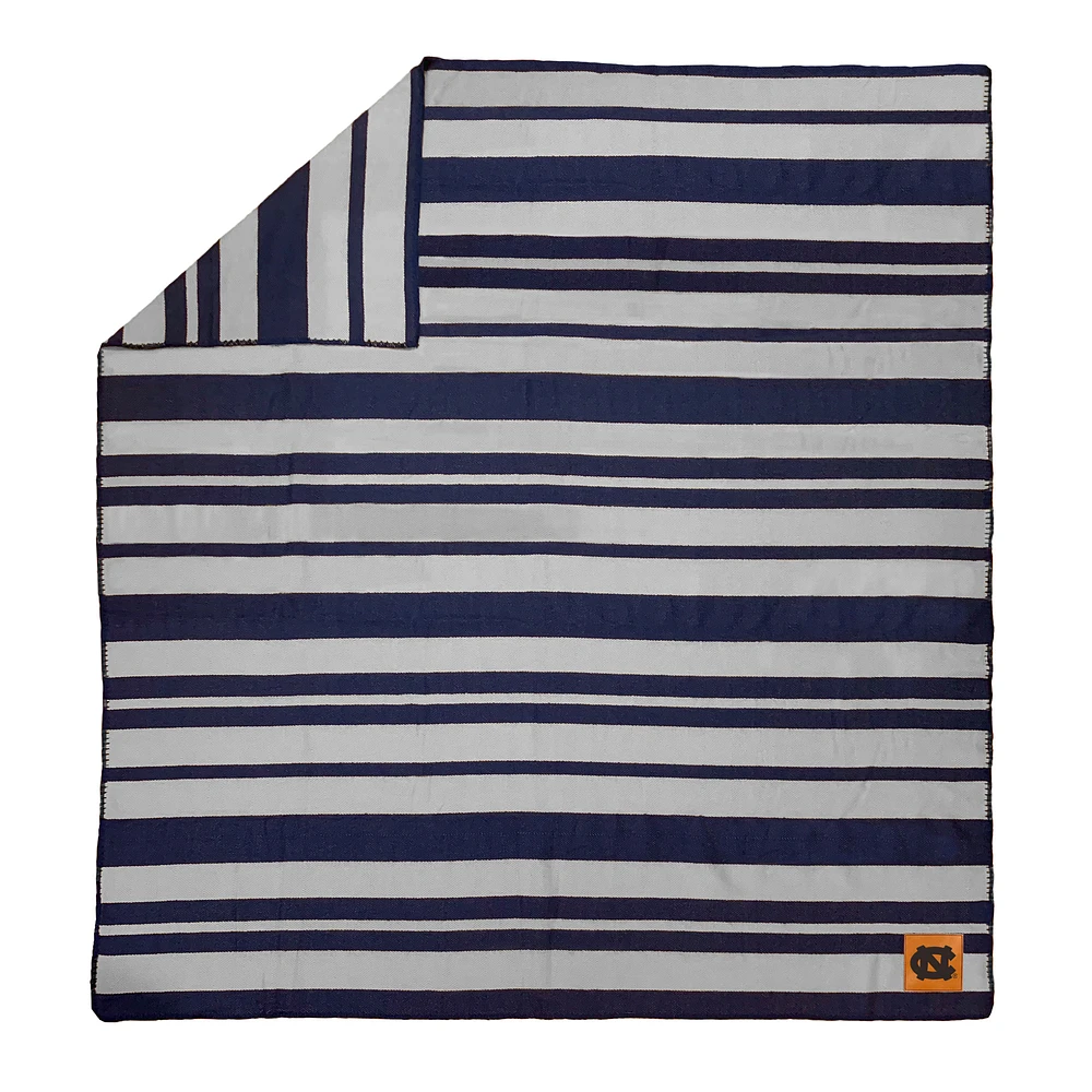 North Carolina Tar Heels Acrylic Stripe Blanket with Faux Leather Logo Patch