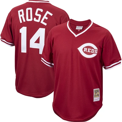 Men's Mitchell & Ness Pete Rose Red Cincinnati Reds Cooperstown Collection Mesh Batting Practice Jersey