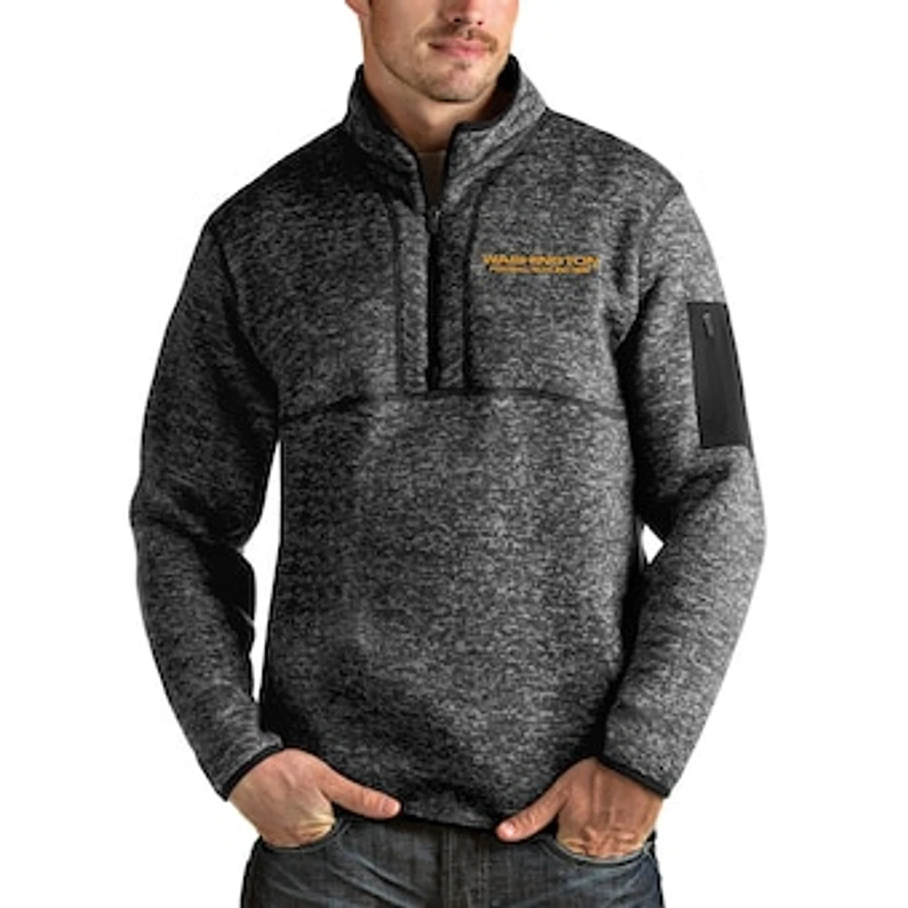 Men's Antigua Heathered Black Washington Football Team Fortune Quarter-Zip Pullover Jacket