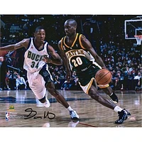 Gary Payton Seattle Supersonics Autographed 8" x 10" Dribbling in Green Photograph