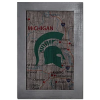 Michigan State Spartans 11'' x 19'' Framed Team City Map Sign