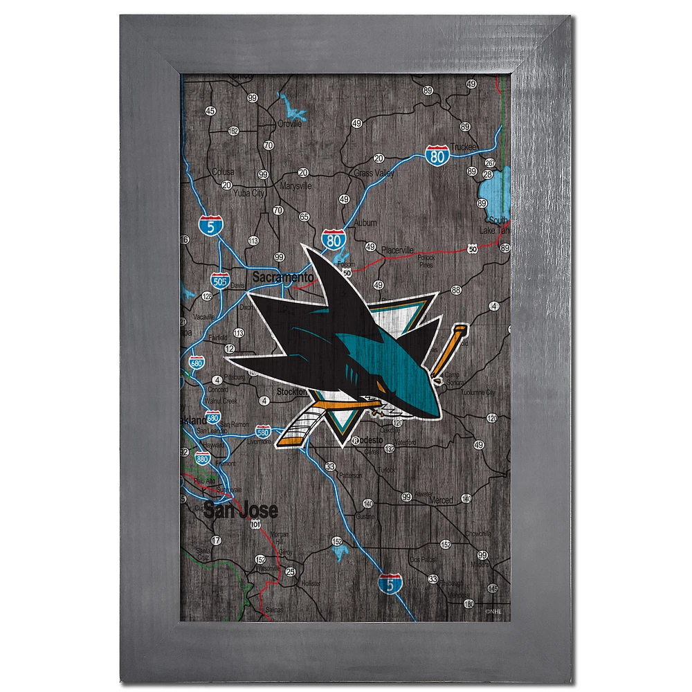 San Jose Sharks 11'' x 19'' Framed Team City Map Sign