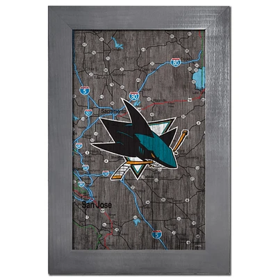 San Jose Sharks 11'' x 19'' Framed Team City Map Sign