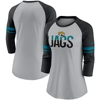 Women's Nike Heathered Gray/Black Jacksonville Jaguars Stripe Mesh Nickname Tri-Blend 3/4-Sleeve T-Shirt