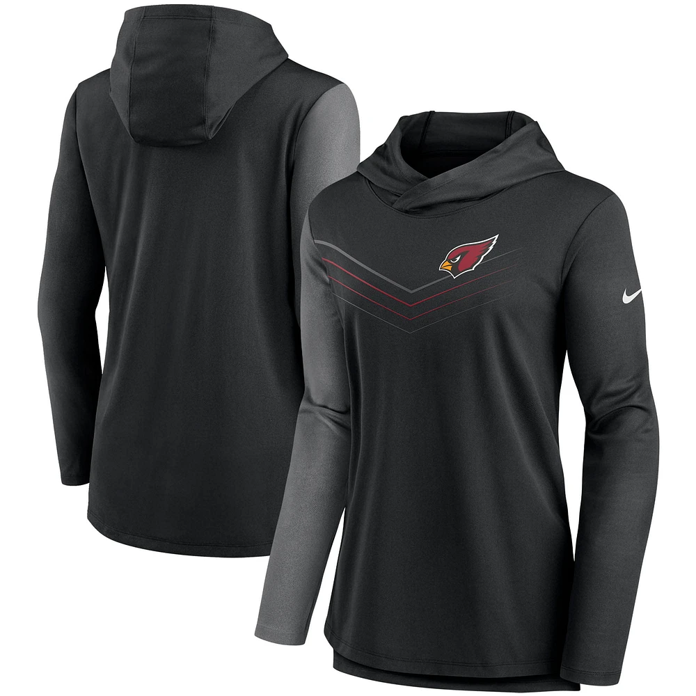 Women's Nike Black/Heathered Charcoal Arizona Cardinals Chevron Hoodie Performance Long Sleeve T-Shirt