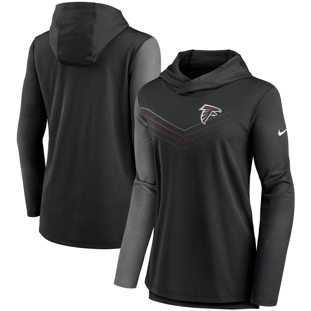 Women's Nike Black/Heathered Charcoal Atlanta Falcons Chevron Hoodie Performance Long Sleeve T-Shirt