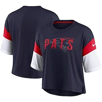 Women's Nike Navy/White New England Patriots Nickname Tri-Blend Performance Crop Top