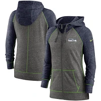 Women's Nike Heathered Charcoal/Navy Seattle Seahawks Gym Vintage Raglan Full-Zip Hoodie