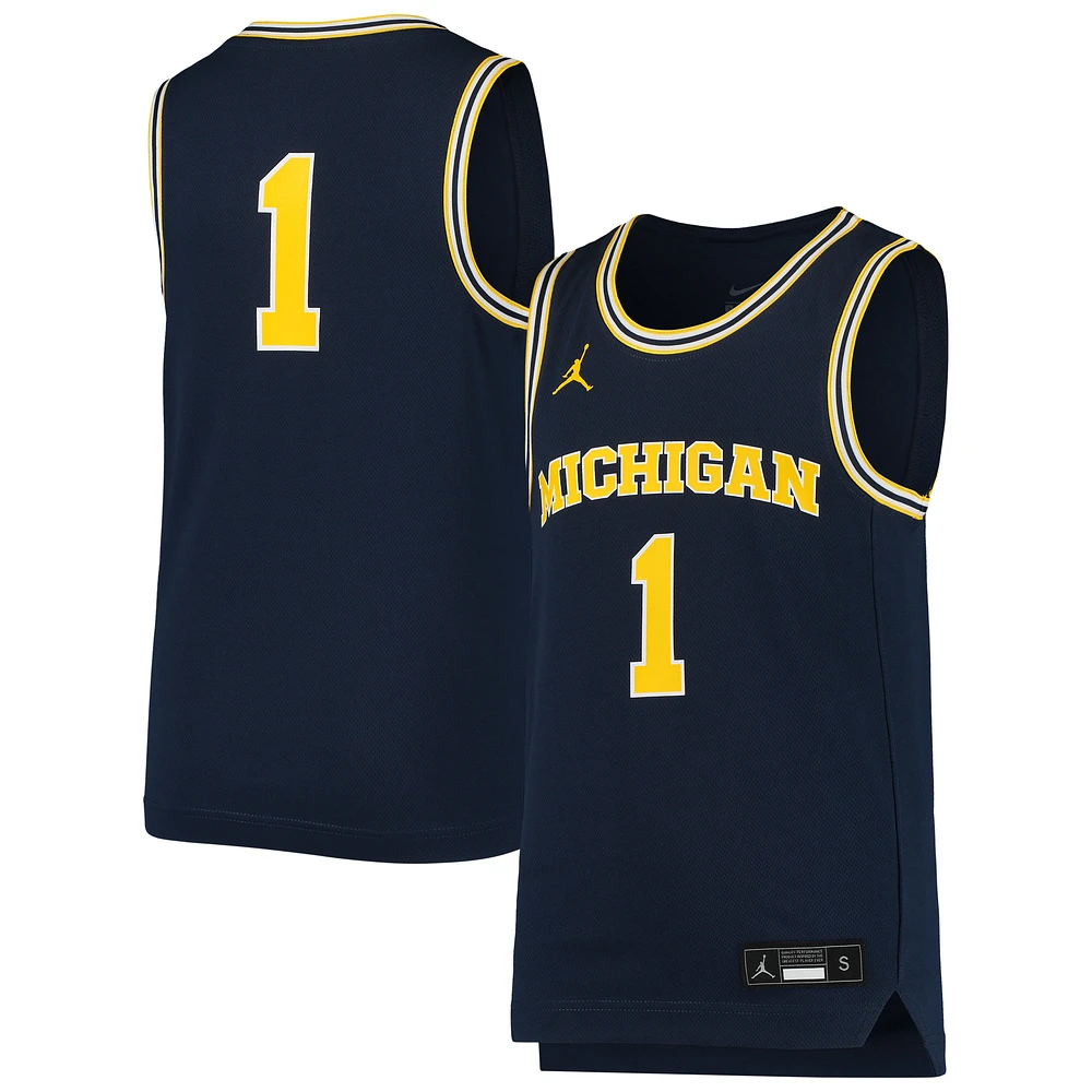 Youth Jordan Brand #1 Navy Michigan Wolverines Team Replica Basketball Jersey