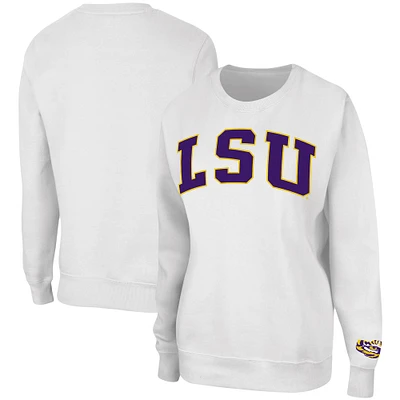 Women's Colosseum White LSU Tigers Campanile Pullover Sweatshirt