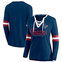 Women's Fanatics Navy Houston Texans Block Party Team Script Lace-Up Long Sleeve T-Shirt