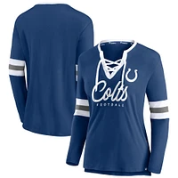 Women's Fanatics Royal Indianapolis Colts Block Party Team Script Lace-Up Long Sleeve T-Shirt