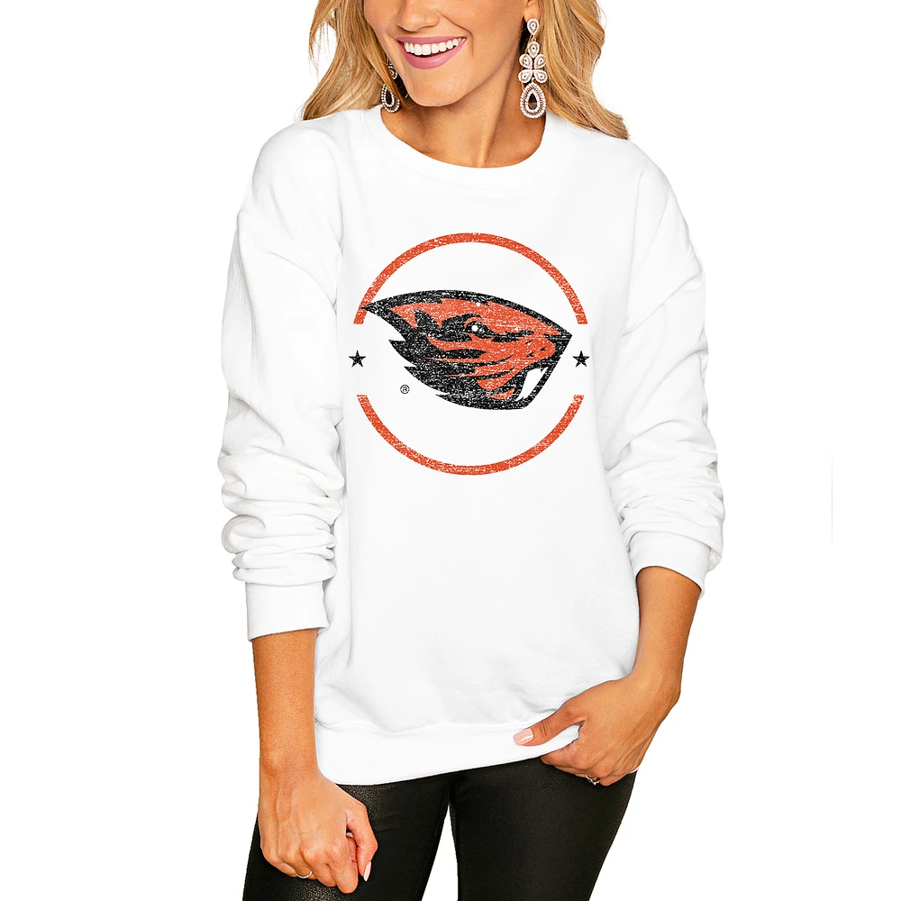 Women's White Oregon State Beavers End Zone Pullover Sweatshirt