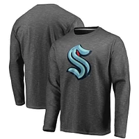 Men's Fanatics Charcoal Seattle Kraken Primary Logo Space Dye Long Sleeve T-Shirt