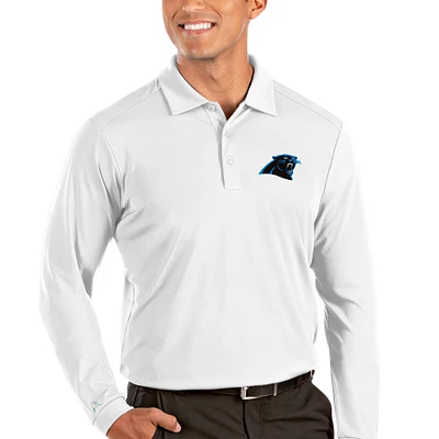 Men's Antigua White Carolina Panthers Tribute Long Sleeve Polo