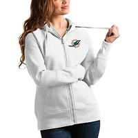 Women's Antigua White Miami Dolphins Victory Full-Zip Hoodie