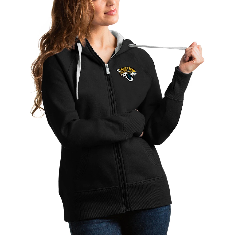 Women's Antigua Black Jacksonville Jaguars Victory Full-Zip Hoodie