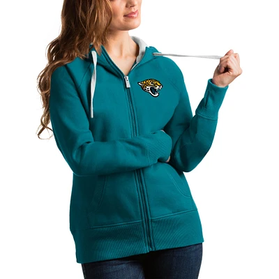 Women's Antigua Teal Jacksonville Jaguars Full-Zip Victory Hoodie