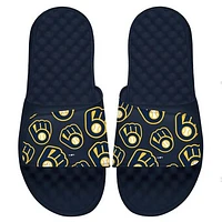 Men's ISlide Navy Milwaukee Brewers Loudmouth Logo Slide Sandals