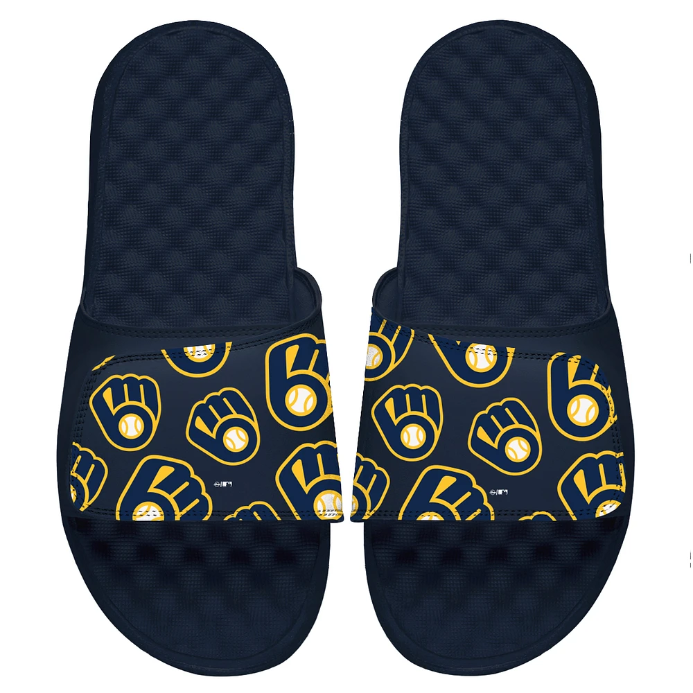 Men's ISlide Navy Milwaukee Brewers Loudmouth Logo Slide Sandals