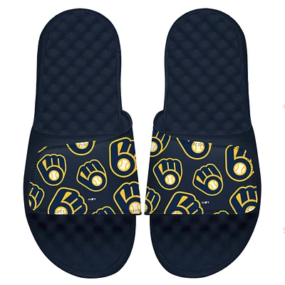 Men's ISlide Navy Milwaukee Brewers Loudmouth Logo Slide Sandals