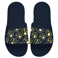 Men's ISlide Navy Milwaukee Brewers Loudmouth Logo Slide Sandals
