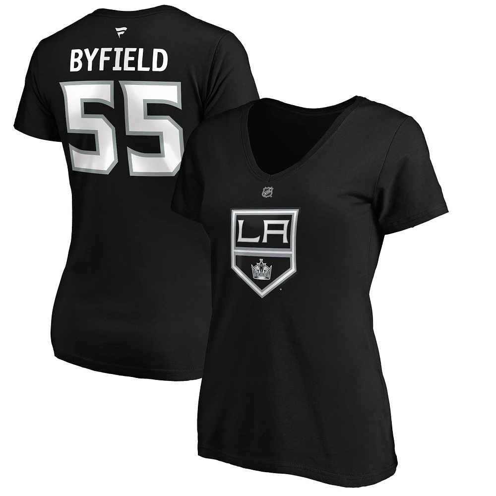 Women's Fanatics Quinton Byfield Black Los Angeles Kings Authentic Stack Name & Number V-Neck T-Shirt