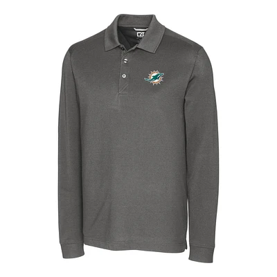 Men's Cutter & Buck Gray Miami Dolphins Advantage Long Sleeve Polo