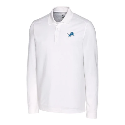 Men's Cutter & Buck White Detroit Lions Advantage Long Sleeve Polo