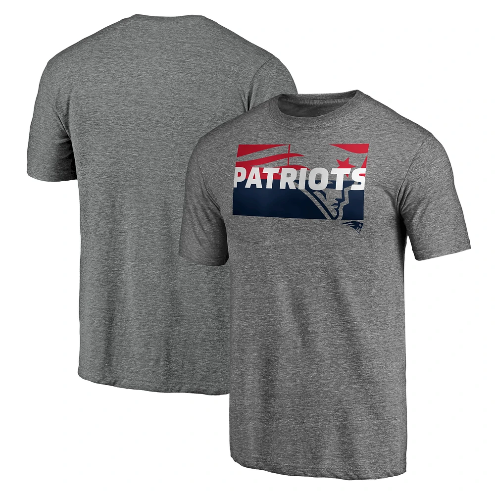 Men's Fanatics Heathered Gray New England Patriots Block Party Square Off Tri-Blend - T-Shirt