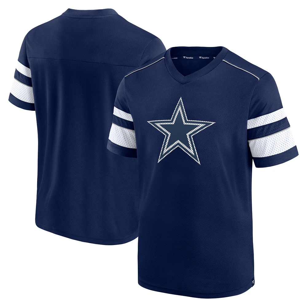 Men's Fanatics Navy Dallas Cowboys Textured Hashmark V-Neck - T-Shirt