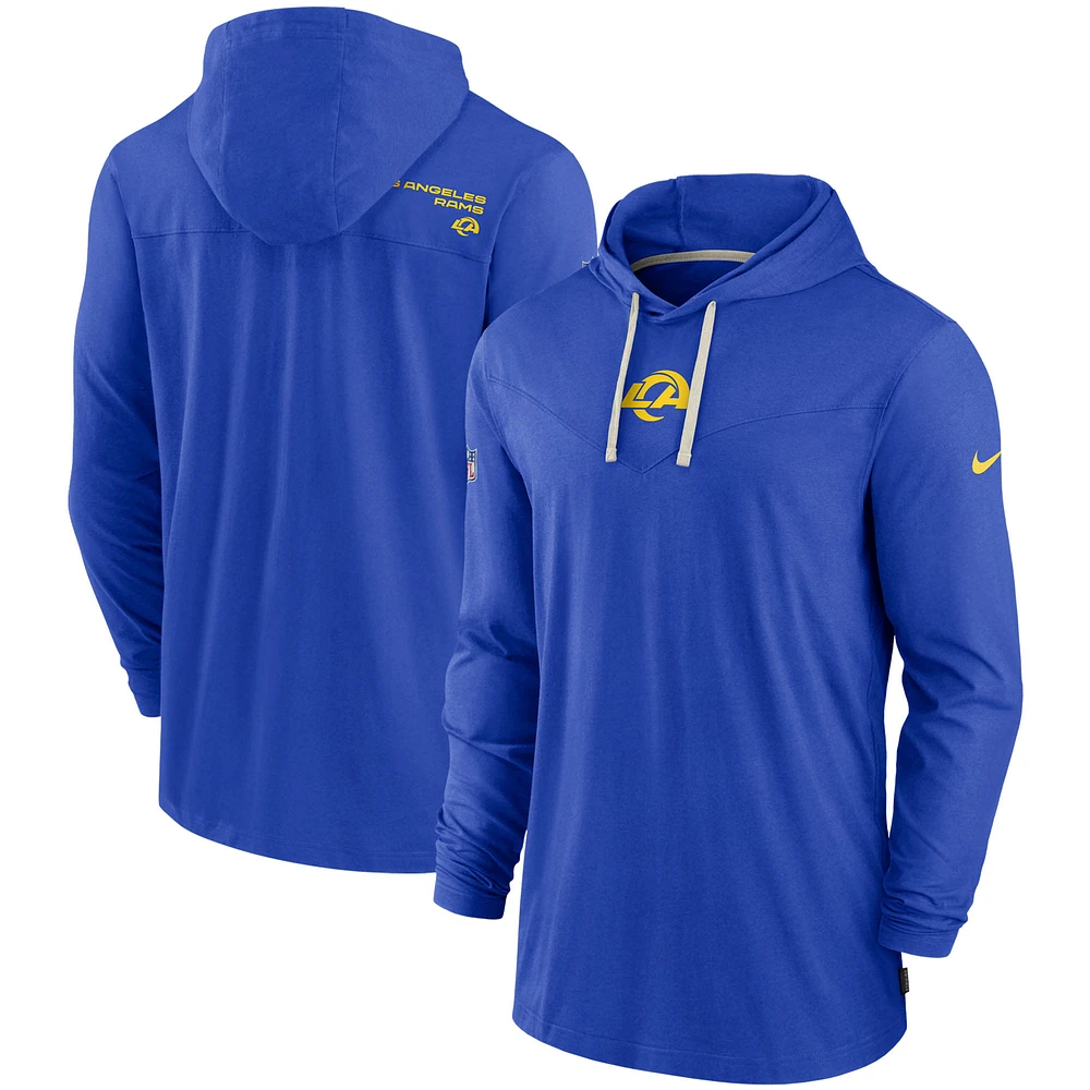 Men's Nike Royal Los Angeles Rams Sideline Performance Hoodie Tri-Blend Long Sleeve T-Shirt