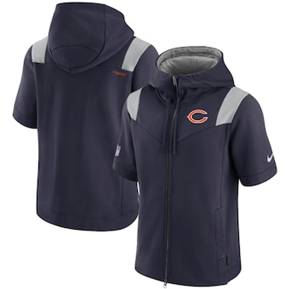 Men's Nike Navy Chicago Bears Sideline Showout Short Sleeve Full-Zip Hoodie