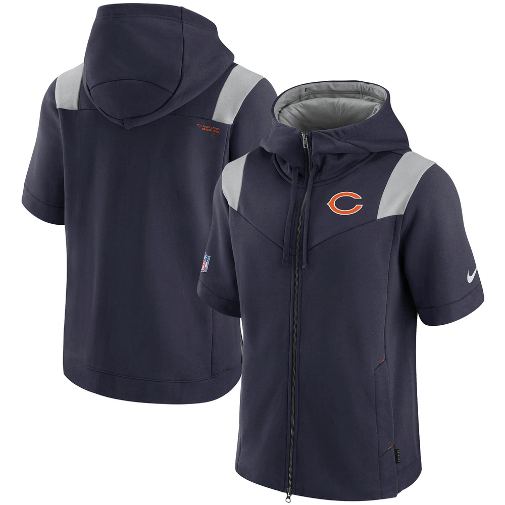 Men's Nike Navy Chicago Bears Sideline Showout Short Sleeve Full-Zip Hoodie